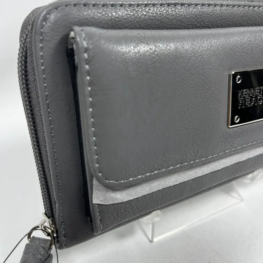 KENNETH COLE Wallet Womens REACTION Urban Organizer Leather Zip Around Gray NEW